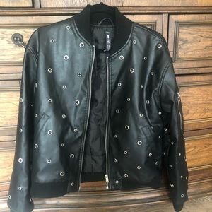 Design Lab faux leather bomber jacket grommets
